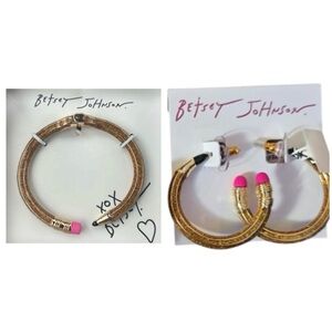BETSEY JOHNSON SET Back to School Gold Pencil Hinged Bracelet & Earrings NEW NWT